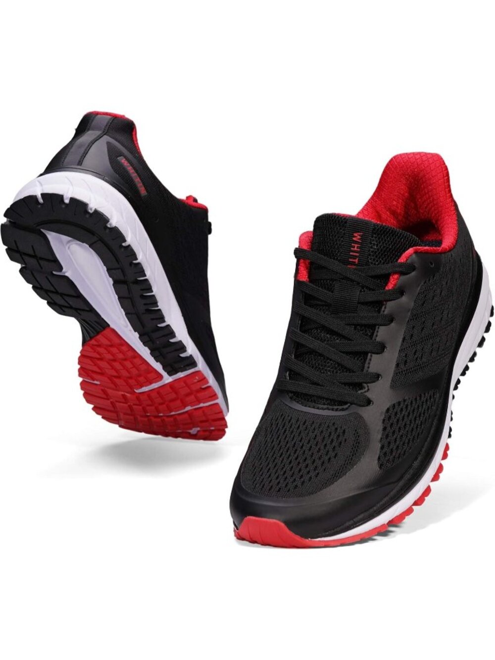 Joomra Men's Black Red Mesh Closed Toe Cushioned Athletic Lace Up Sneakers Shoes
